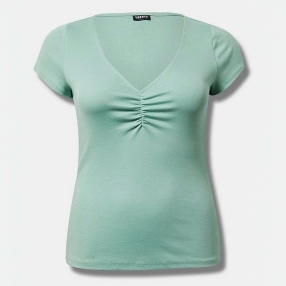 torrid Tops - NEW TORRID Rib Cinched V-Neck Tee 1X 14/16 Green Cotton Blend Short Sleeve